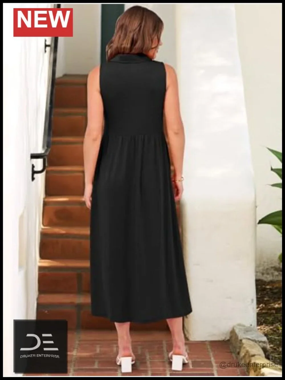 Casual Summer Maxi Dress Sleeveless V Neck A-Line Flowy Beach Vacation